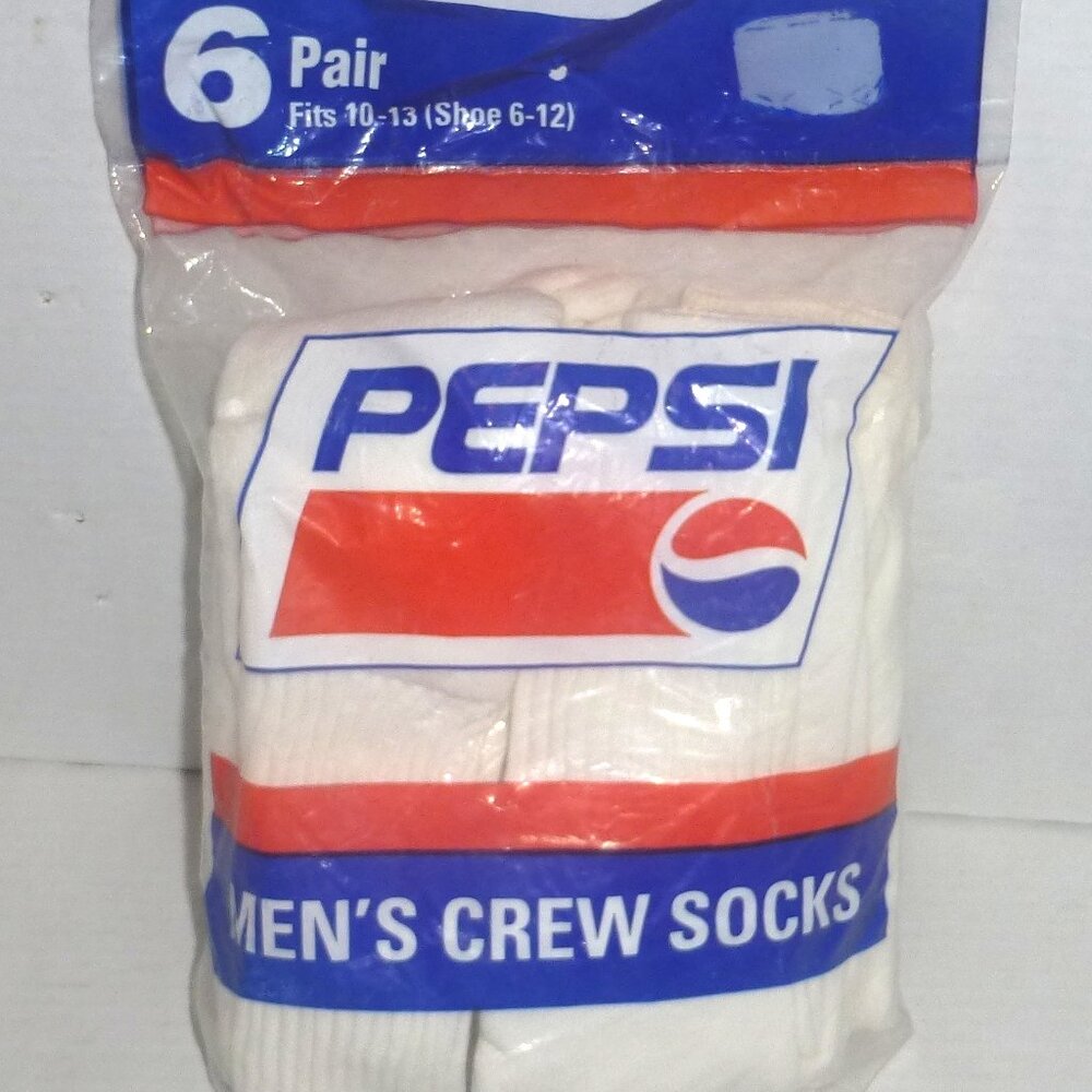 Vintage Pepsi Men's Crew Socks 6-Pair Fits 10-13 (Shoe 6-12) White